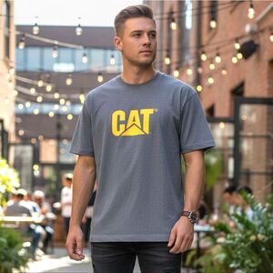 CAT Men's Gray T-Shirt with Yellow Logo